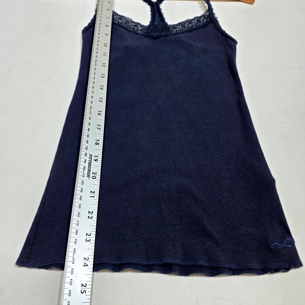 Hollister Camisole Womens Small Navy Blue Lace Trim Ribbed Racerback Tank Top - Picture 3 of 8